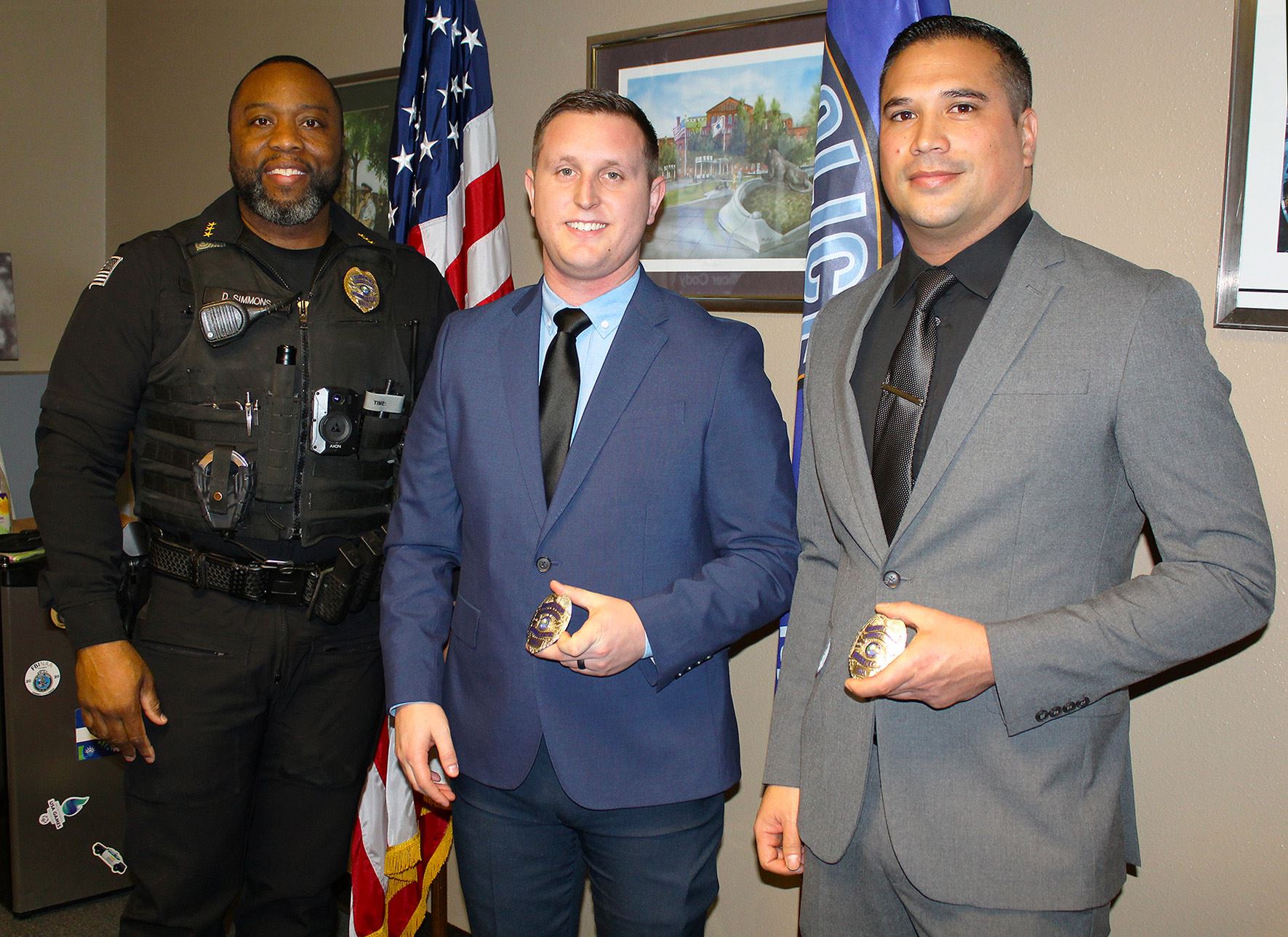 Chief Simmons with officers Jordan Tuttle and Cody LaRocco