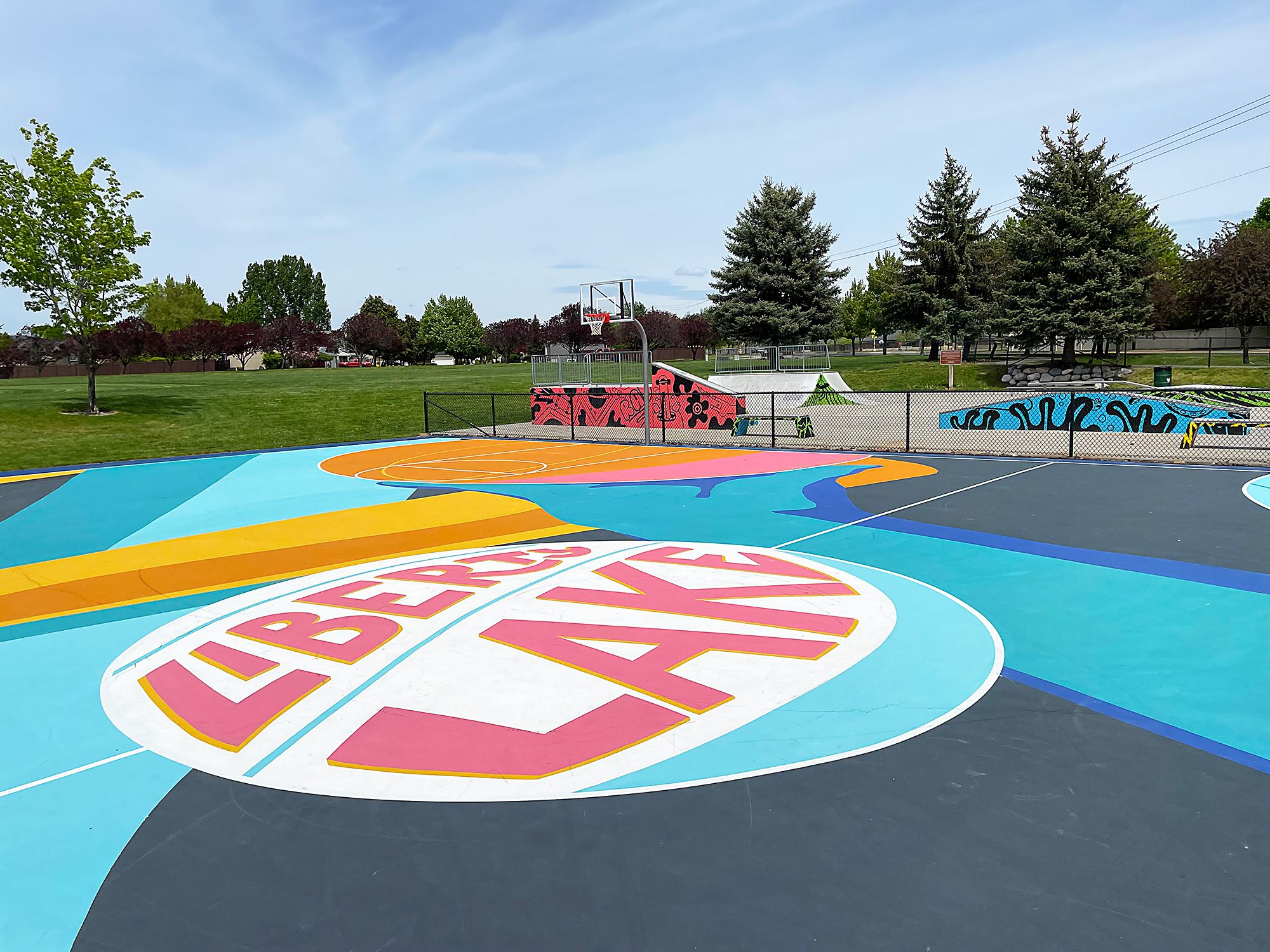 Liberty Lake basketball court and skate park at Pavillion Park