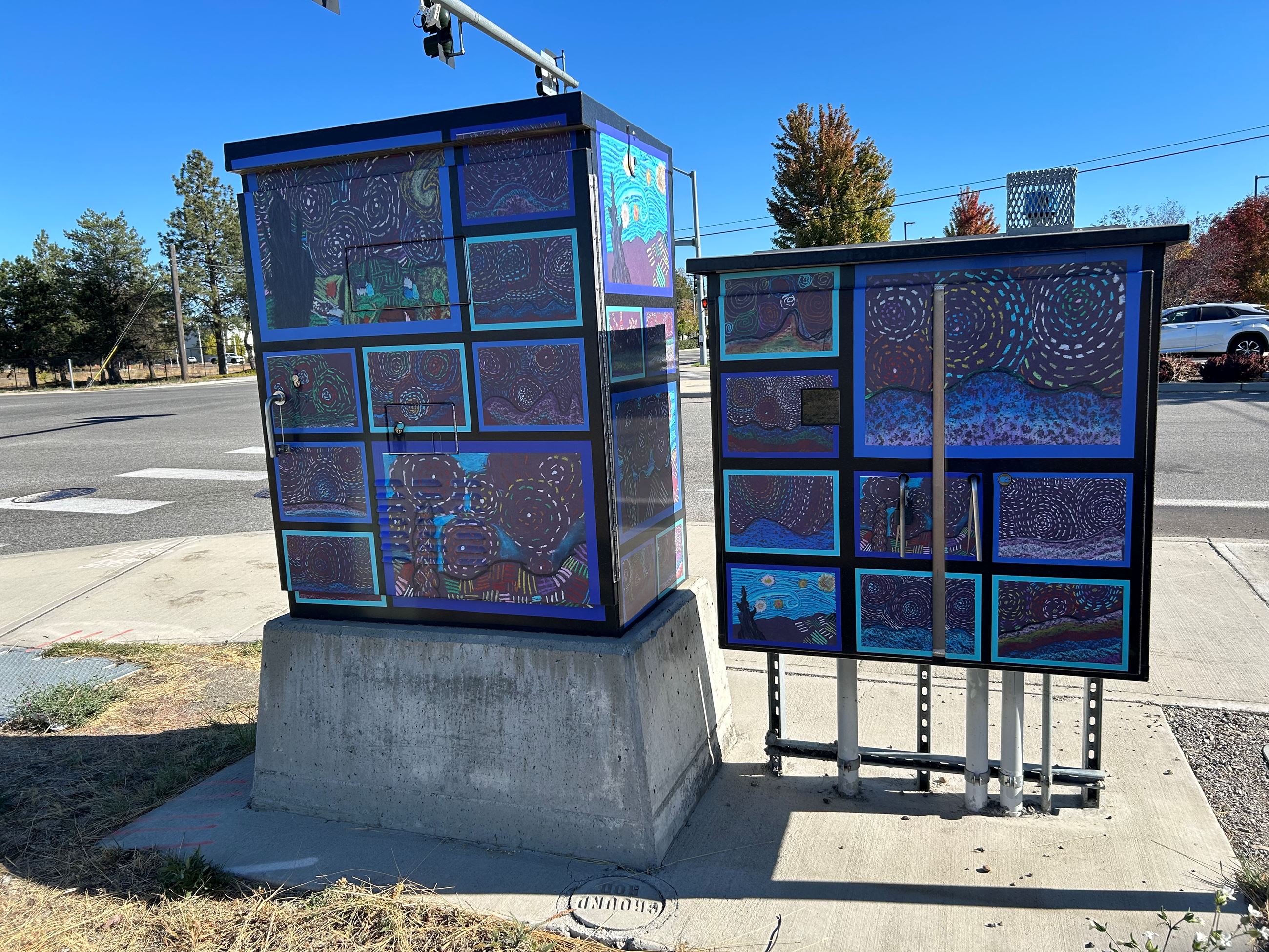 Image of a wrapped Signal Box with Starry Night Images