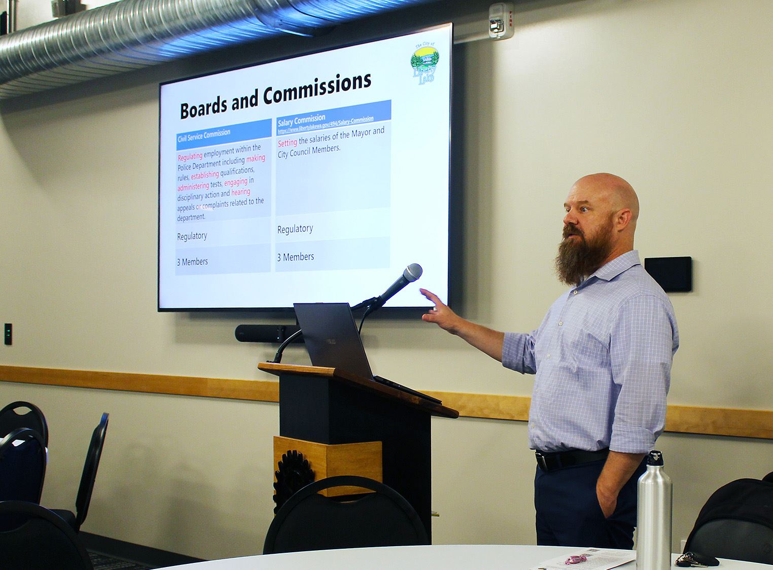 Mark McAvoy at Fall 2023 City Academy with Boards & Commissions slide